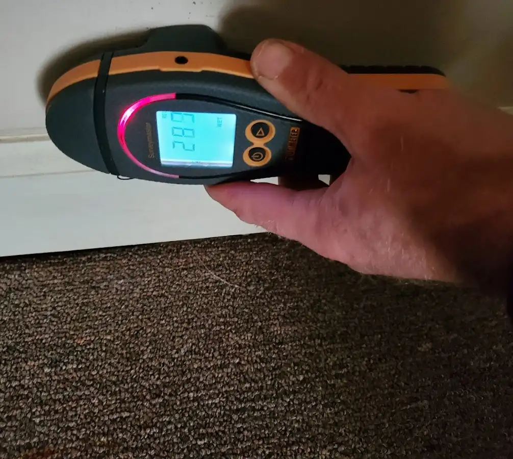 Moisture detection at baseboard during Storm Damage Restoration in Harrison